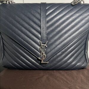 Yves Saint Laurent Navy Quilted College Shoulder Bag